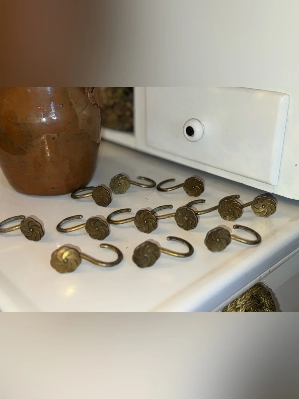 Antique Brass or Bronze Floral Curtain Hooks Set of 12